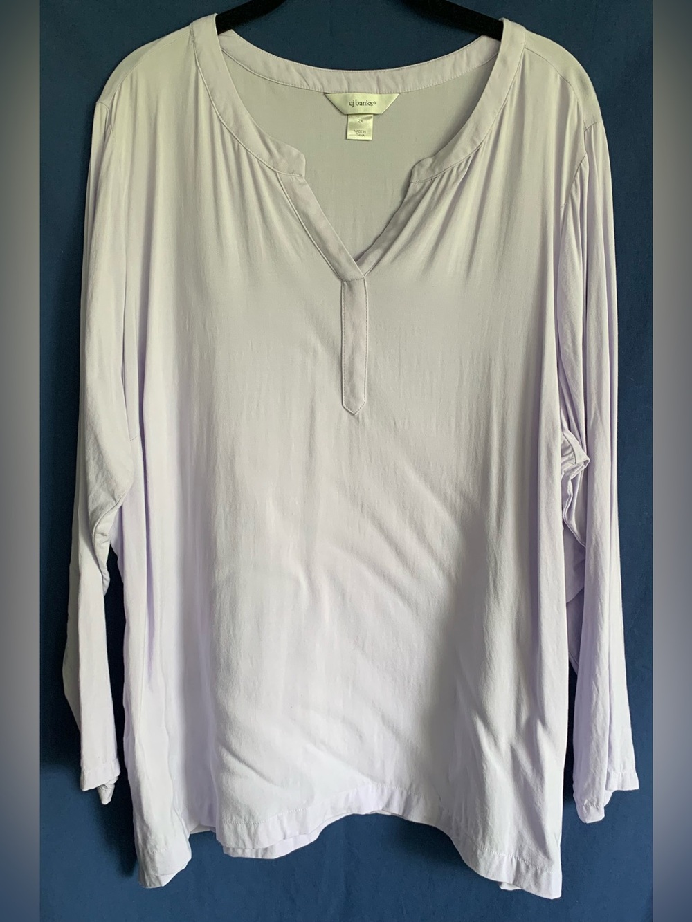 cj banks Lavender Long-Sleeve Split-Neck Top